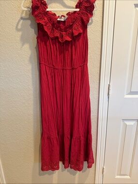Coach Red Ruffled Maxi Dress